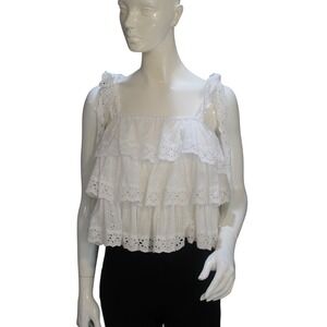 Petal and Pup White Eyelet Tiered Ruffle Lace Tank Top NWT Size S